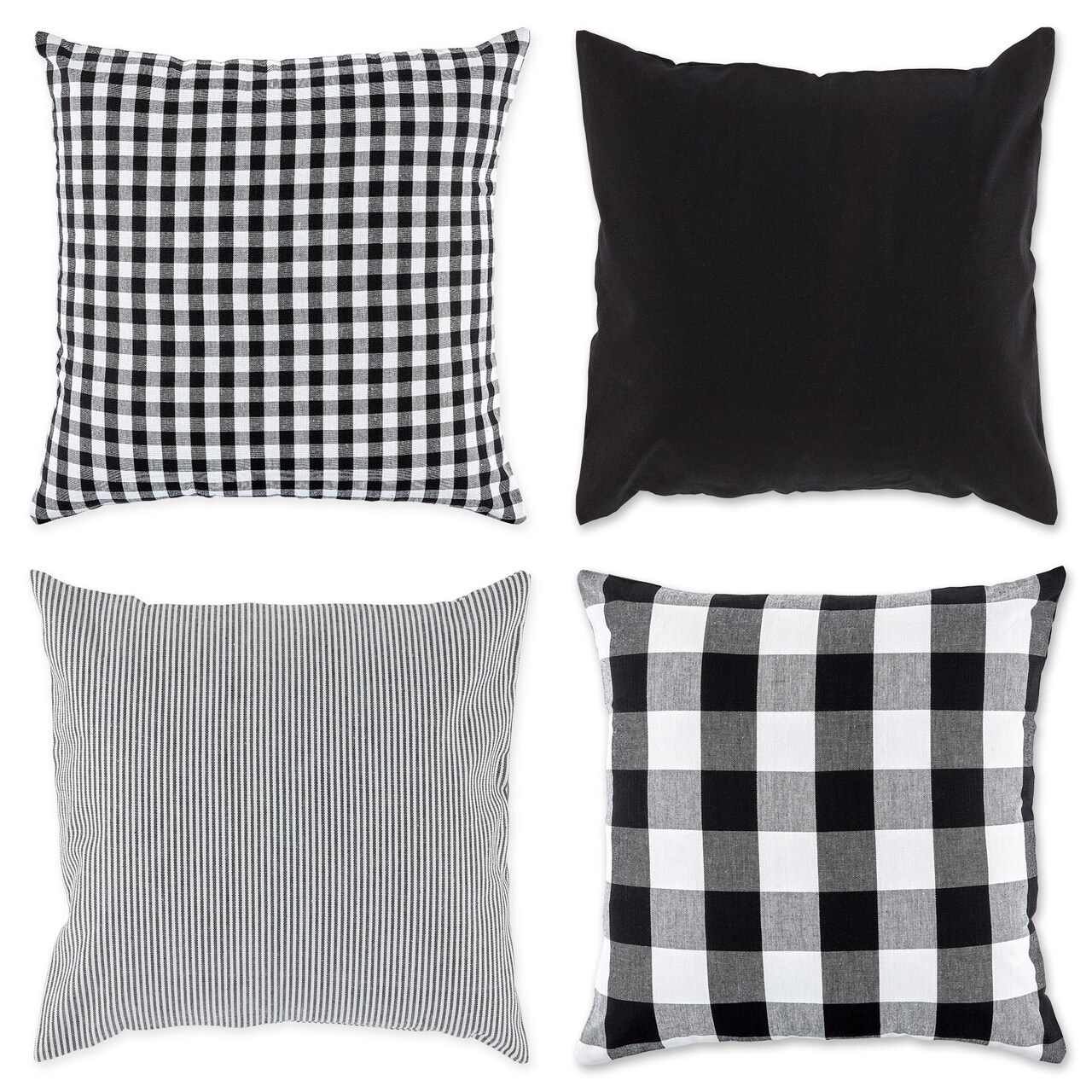 Contemporary Home Living Set of 4 Assorted Black and White Checkered Pillow Covers 18